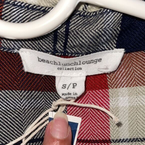 BeachLunchLounge  Women’s Plaid Rayon Shirt NWT Red Blue White Button Up Long Sl - Picture 5 of 8